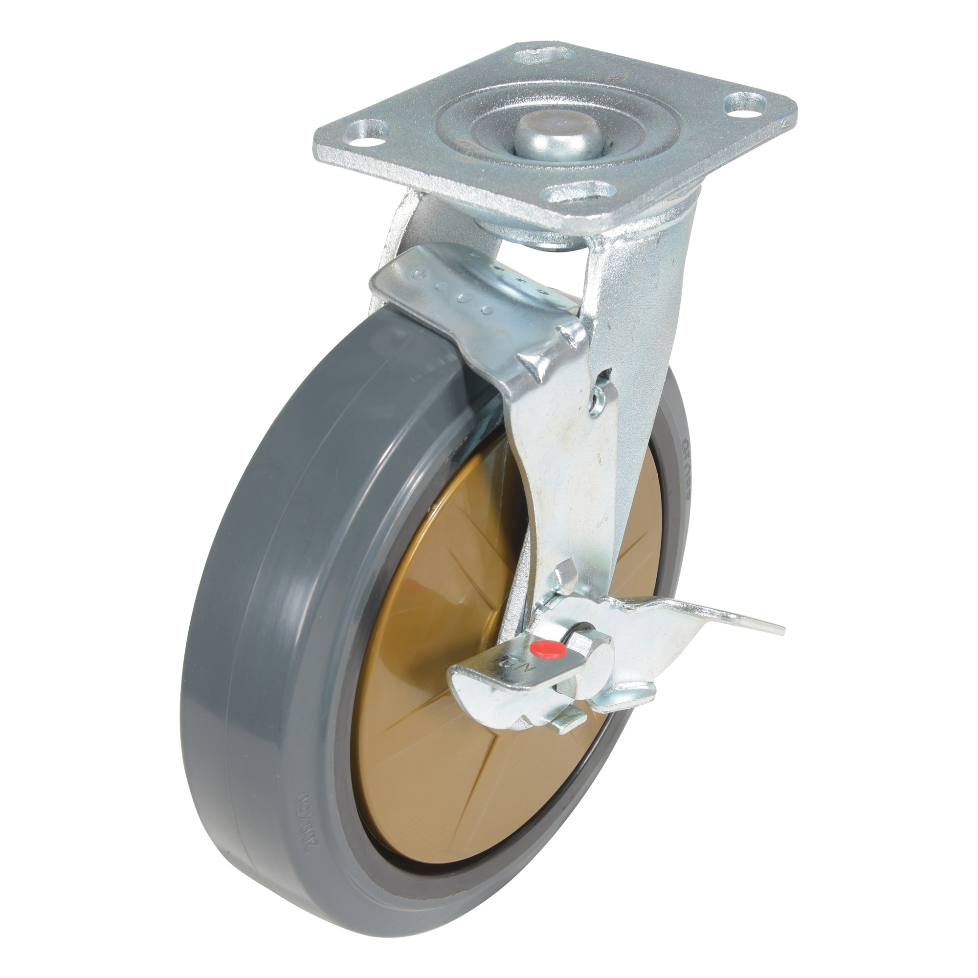 Vestil Rubber Swivel With Brake Caster 8 In. Diameter x 2 In. Width 881 Lb. Capacity Dark Gray/Gold